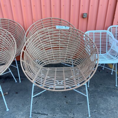 EX HIRE - BROWN PU CANE CAPRI ROUND CHAIR, WITH WHITE FRAME, SOLD AS IS