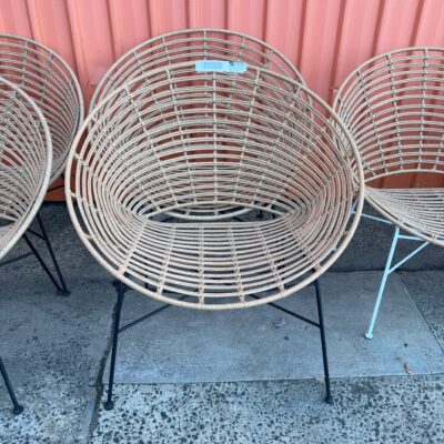 EX HIRE - BROWN PU CANE CAPRI ROUND CHAIR, WITH BLACK FRAME, SOLD AS IS