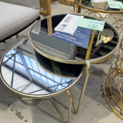 EX STAGING - NEST OF 2 GOLD & MIRROR SIDE TABLE, SOLD AS IS