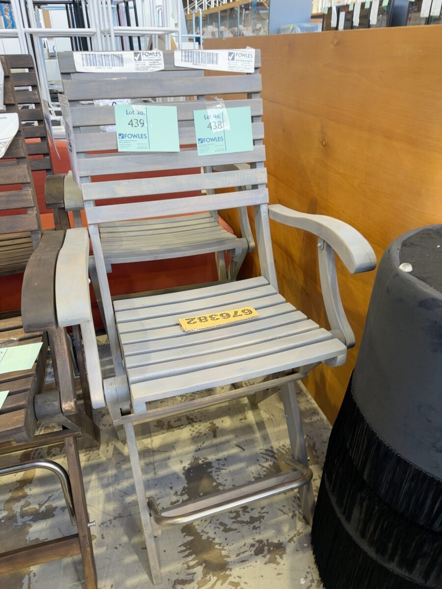 NEW BOX OF QTY 2, CASINO FOLDING BAR CHAIR, ACACIA TIMBER DUSK GREY 676382