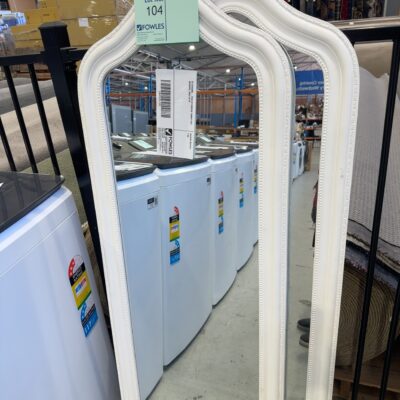 EX STAGING - PAIR OF CURVED TIMBER TALL MIRRORS, SOLD AS IS