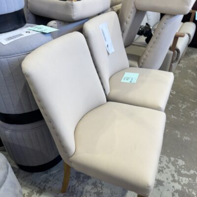 EX STAGING - BEIGE LINEN DINING CHAIRS, SOLD AS IS