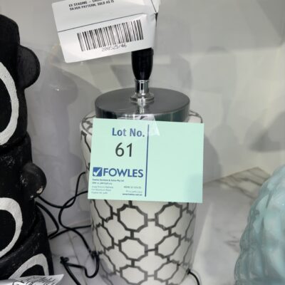 EX STAGING - CREAM LAMP BASE WITH SILVER PATTERN, SOLD AS IS