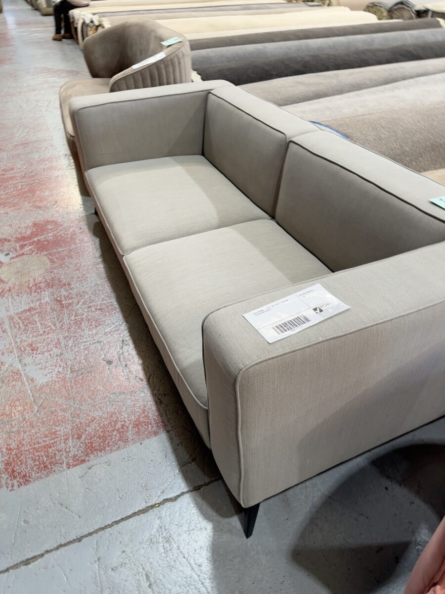 EX STAGING - GREY MATERIAL 3 SEATER COUCH SOLD AS IS