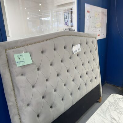 EX STAGING - LIGHT BLUE VELVET QUEEN HEADBOARD SOLD AS IS
