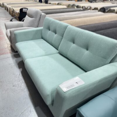 BRAND NEW GREEN MIST MATERIAL 3 SEATER COUCH, SOLD AS IS