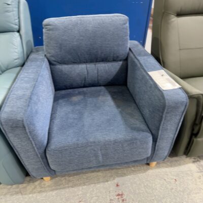 BRAND NEW BLUE MATERIAL ARMCHAIR, SOLD AS IS
