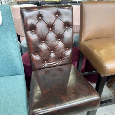BRAND NEW BROWN LEATHER DINING CHAIR, SOLD AS IS