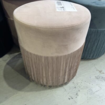 EX HIRE PINK VELVET FRINGED OTTOMAN SOLD AS IS