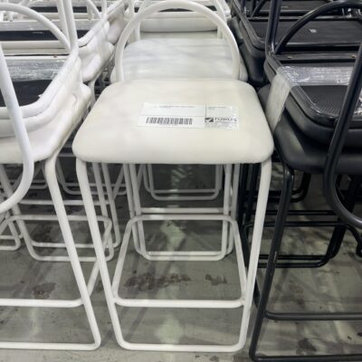 EX HIRE WHITE BAR STOOL WITH PADDED SEAT SOLD AS IS