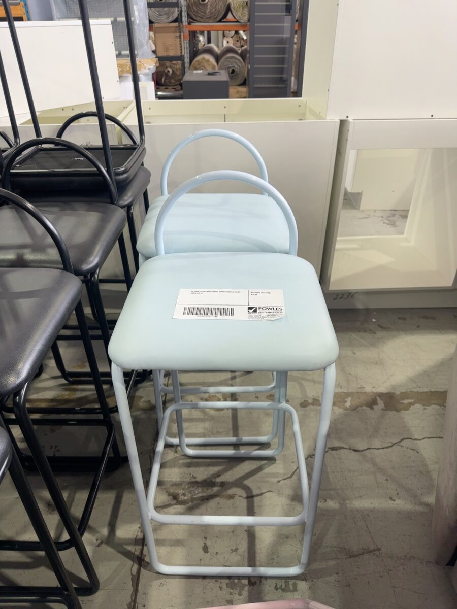 EX HIRE BLUE BAR STOOL WITH PADDED SEAT SOLD AS IS
