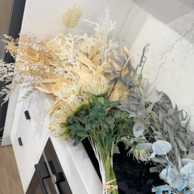 EX STAGING FURNITURE - FAUX FLOWERS, SOLD AS IS