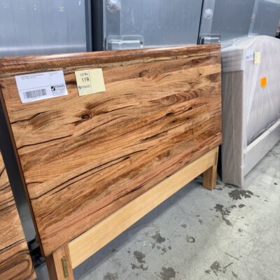 NEW BUNBURY QUEEN SIZE BEDHEAD ONLY, MARRI TIMBER, SOLD AS IS