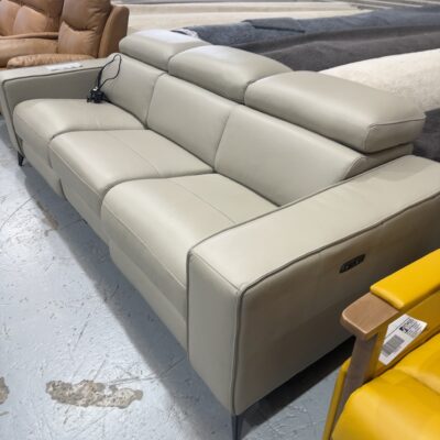 NEW GREY THICK LEATHER 3 SEATER LOUNGE WITH ELECTRIC RECLINERS AND HEADRESTS