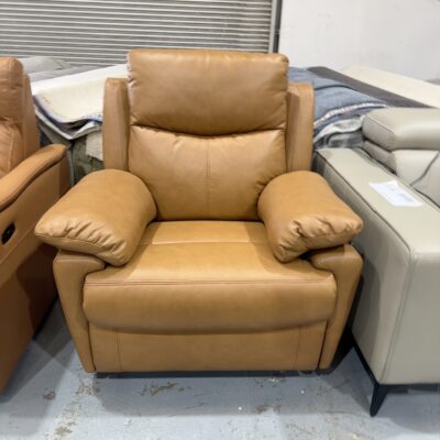 NEW TAN THICK LEATHER SWIVEL ROCKING ARM CHAIR WITH MANUAL RECLINER