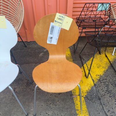 EX HIRE PLY WOOD STACKABLE DINING CHAIR ON METAL FRAME, SOLD AS IS