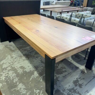 EX DISPLAY COWEN MESSMATE TIMBER 2400MM DINING TABLE, SOLD AS IS *CRACK ON EDGE*