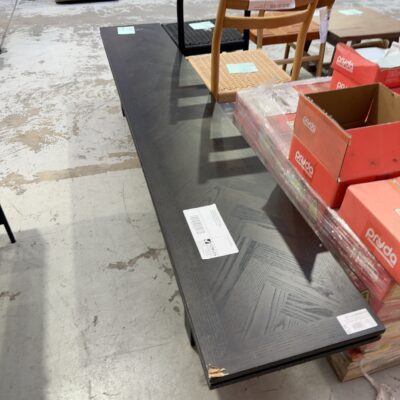EX DISPLAY ADLEY JAPAN BLACK HERRINGBONE BENCH SEAT 2400MM, DAMAGED CORNER SOLD AS IS