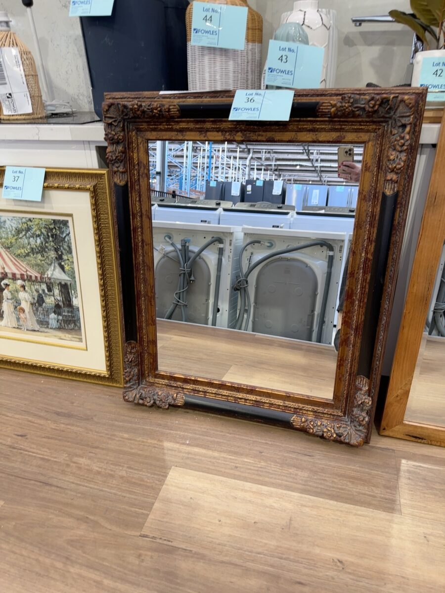 EX STAGING FURNITURE - ORNATE FRAMED MIRROR, SOLD AS IS