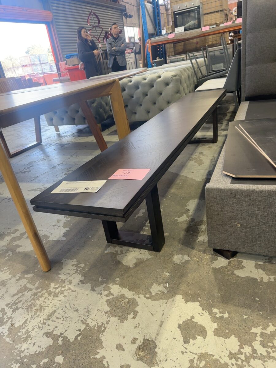 EX DISPLAY ADLEY JAPAN BLACK 2400MM BENCH SEAT, HERRINGBONE, SOLD AS IS SOME MARKS