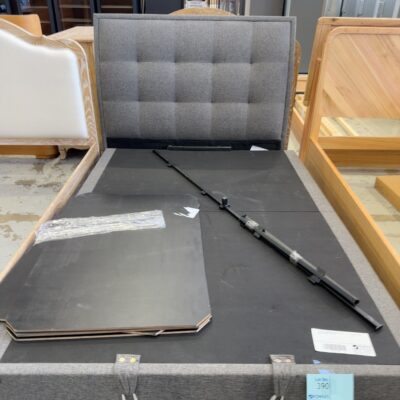 EX DISPLAY HOUSTON DARK GREY GAS LIFT QUEEN BEDFRAME, SOLD AS IS