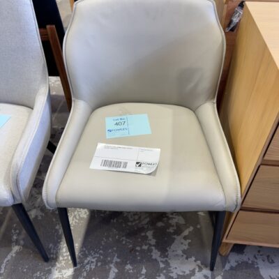 EX DISPLAY TIVOLI DINING CHAIR, PEWTER LEATHER, SOLD AS IS