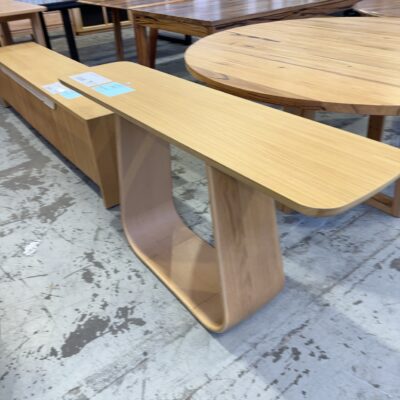 EX DISPLAY LAMBERT 1400MM CURVED CONSOLE TABLE, NATURAL OAK RRP$1395