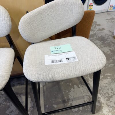 EX DISPLAY ARLO BAR STOOL, BLACK FRAME, SILVER FABRIC, SOLD AS IS **CRACK IN BACK**