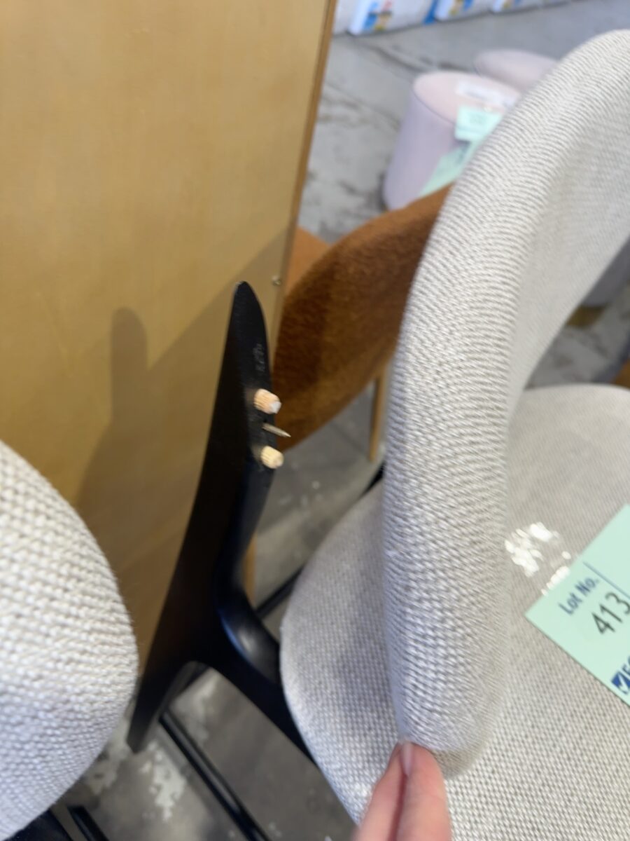 EX DISPLAY ARLO BAR STOOL, BLACK FRAME, SILVER FABRIC, SOLD AS IS **CRACK IN BACK**