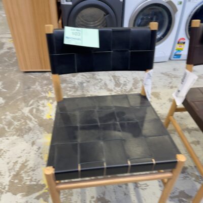 SAMPLE CHAIR - LANDO DINING CHAIR, NATURAL OAK, BLACK LEATHER, SOLD AS IS