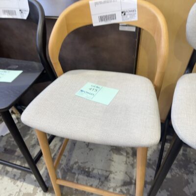 SAMPLE CHAIR - TEMPO BAR STOOL, OAK NATURAL WITH SILVER FABRIC SEAT, SOLD AS IS