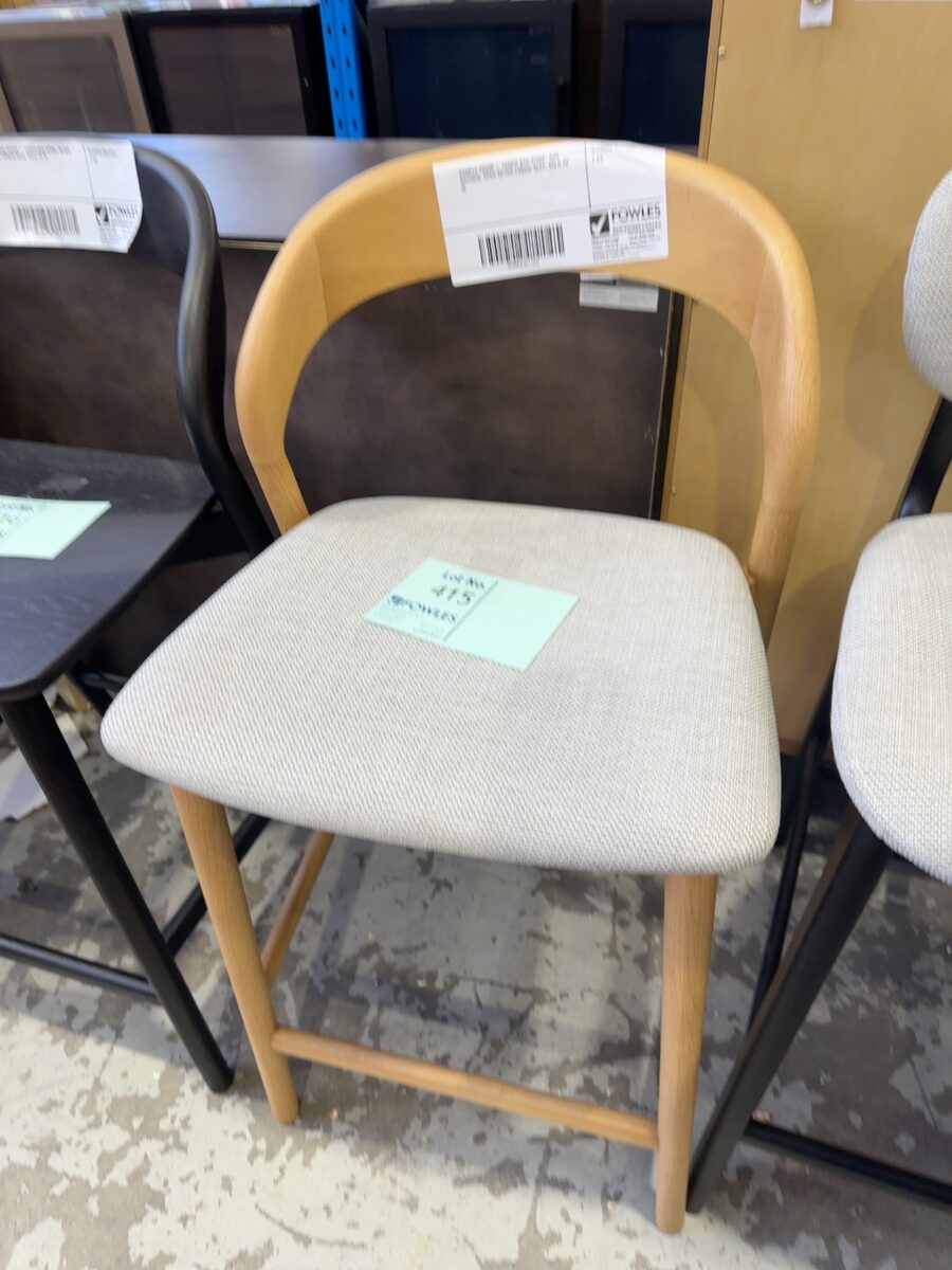 SAMPLE CHAIR - TEMPO BAR STOOL, OAK NATURAL WITH SILVER FABRIC SEAT, SOLD AS IS