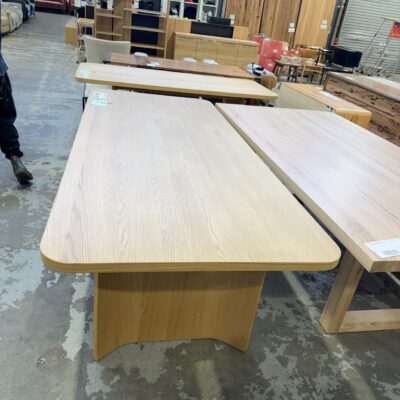EX DISPLAY ASTON 2500MM AMERICAN OAK CURVED DINING TABLE, SOLD AS IS