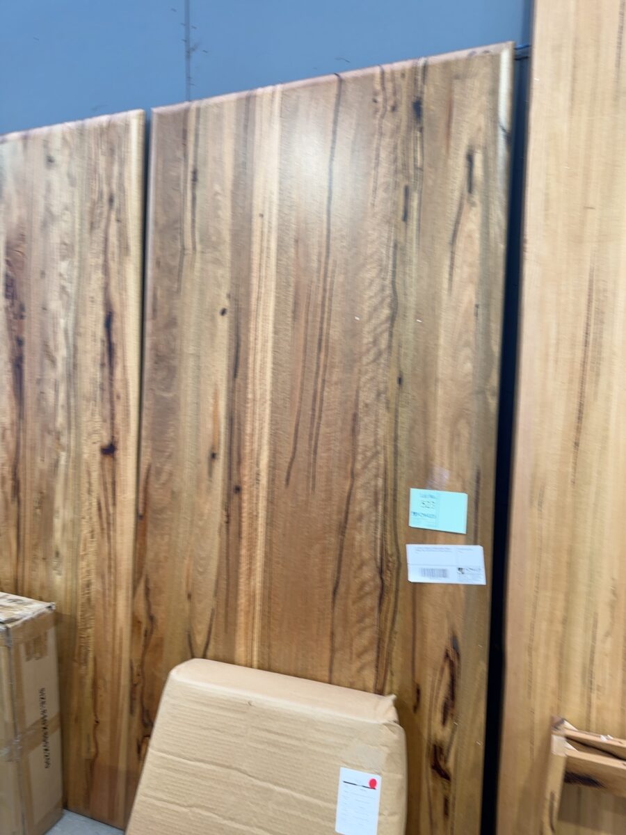EX DISPLAY JINDALEE 2500MM MARRI TIMBER DINING TABLE WITH BEVELLED EDGE, SOLD AS IS