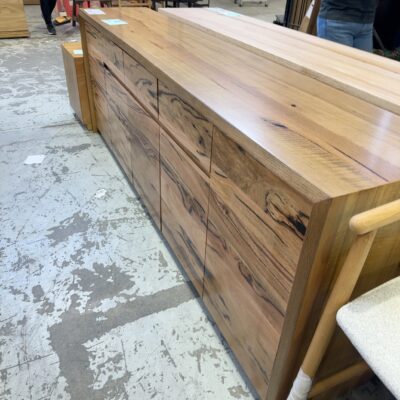 EX DISPLAY BOTANY BUFFETT 2400MM MARRI TIMBER WITH NATURAL EDGE RRP99 SOLD AS IS