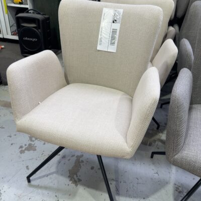 NEW LAURA BEIGE FABRIC SWIVEL DINING CHAIR, SOLD AS IS
