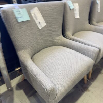EX STAGING FURNITURE - GREY WINGBACK ARMCHAIR, SOLD AS IS