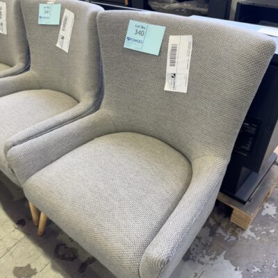 EX STAGING FURNITURE - GREY WINGBACK ARMCHAIR, SOLD AS IS