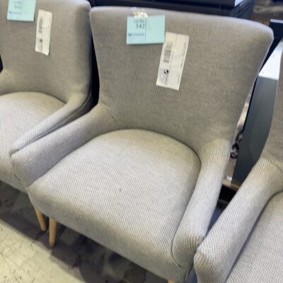EX STAGING FURNITURE - GREY WINGBACK ARMCHAIR, SOLD AS IS