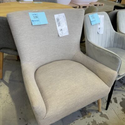 EX STAGING FURNITURE - GREY ARMCHAIR, SOLD AS IS