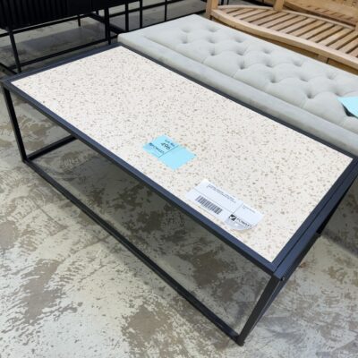 EX STAGING FURNITURE - BLACK METAL COFFEE TABLE WITH TERRAZZO TOP, SOLD AS IS