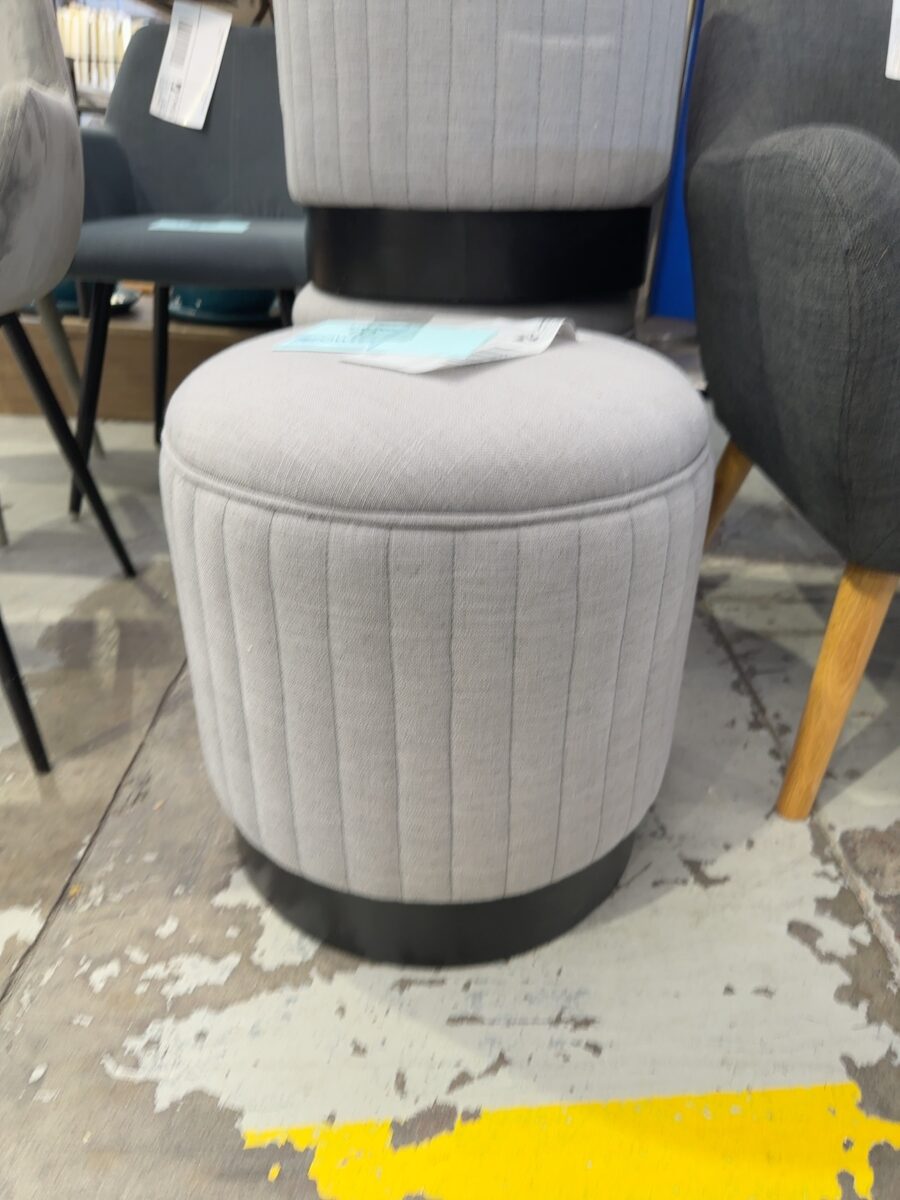 EX STAGING FURNITURE - GREY ROUND FOOTSTOOL, SOLD AS IS