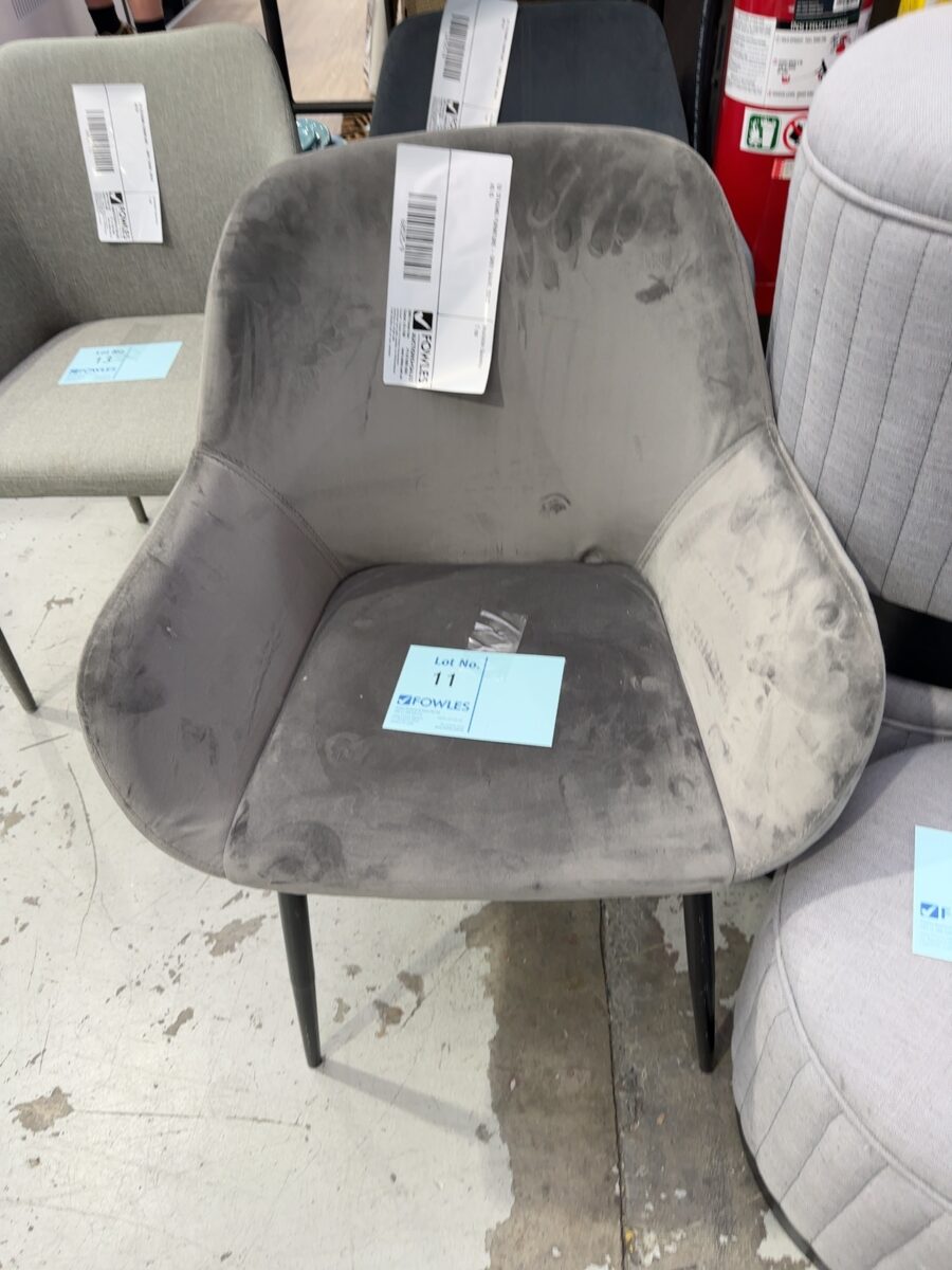 EX STAGING FURNITURE - GREY CHAIR, SOLD AS IS