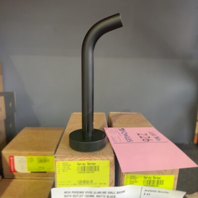 NEW PHOENIX VIVID SLIMLINE WALL BASIN/BATH OUTLET 180MM, MATTE BLACK, 119-0810-10