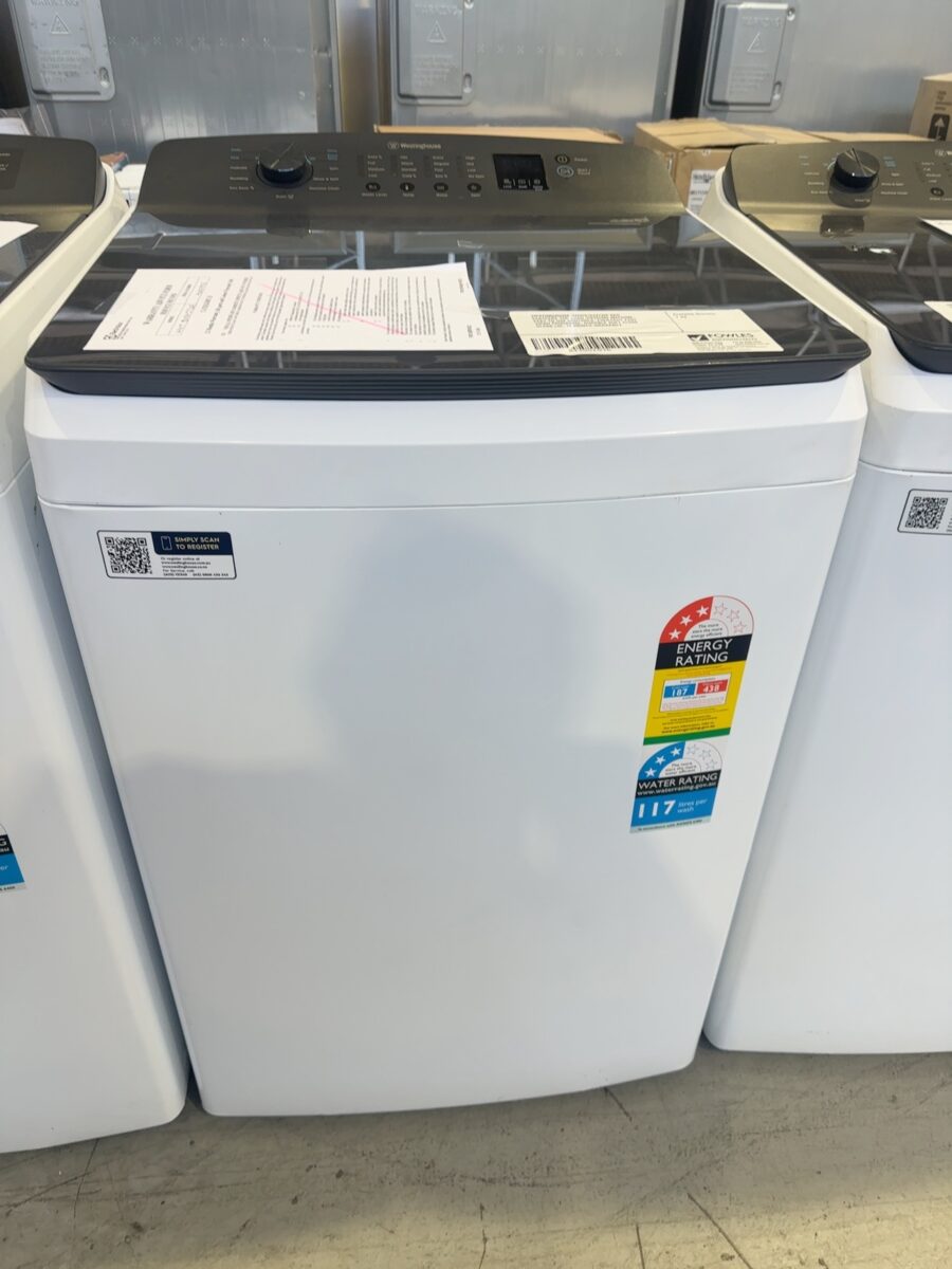 WESTINGHOUSE WWT8184J7WA 8KG EASYCARE TOP LOAD WASHING MACHINE, EASY TO USE CONTROLS, EVERYDAY FAST WASH PROGRAMS, DURABLE SOFT CLOSE GLASS LID, 12 MONTH WARRANTY