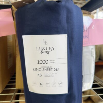 NEW KING SIZE 1000TC SHEET SET - COTTON/POLYESTER, NAVY