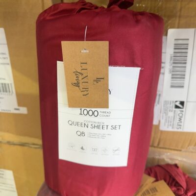 NEW QUEEN SIZE 1000TC SHEET SET - COTTON/POLYESTER, BURGUNDY