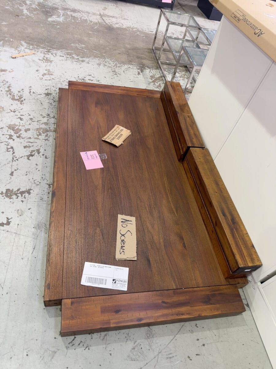 EX STAGING - WALNUT STAIN TIMBER DINING TABLE 1800MM - NO SCREWS