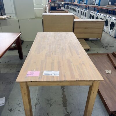 EX STAGING - NATURAL STAIN TIMBER DINING TABLE 1800MM ,SOME MARKS
