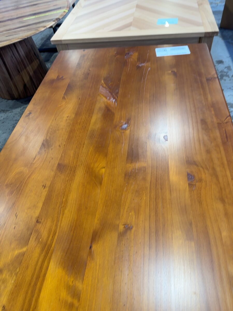 EX STAGING - HARDWOOD TIMBER 2000MM DINING TABLE, SOLD AS IS